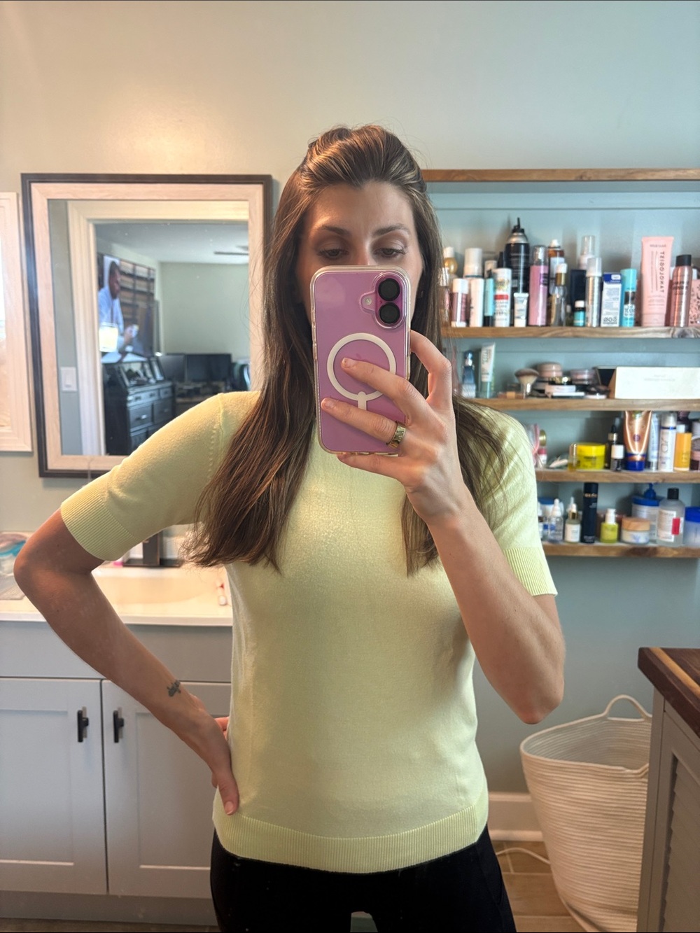 Womens Short-Sleeve Crewneck Top in Pale Yellow by Free Assembly
